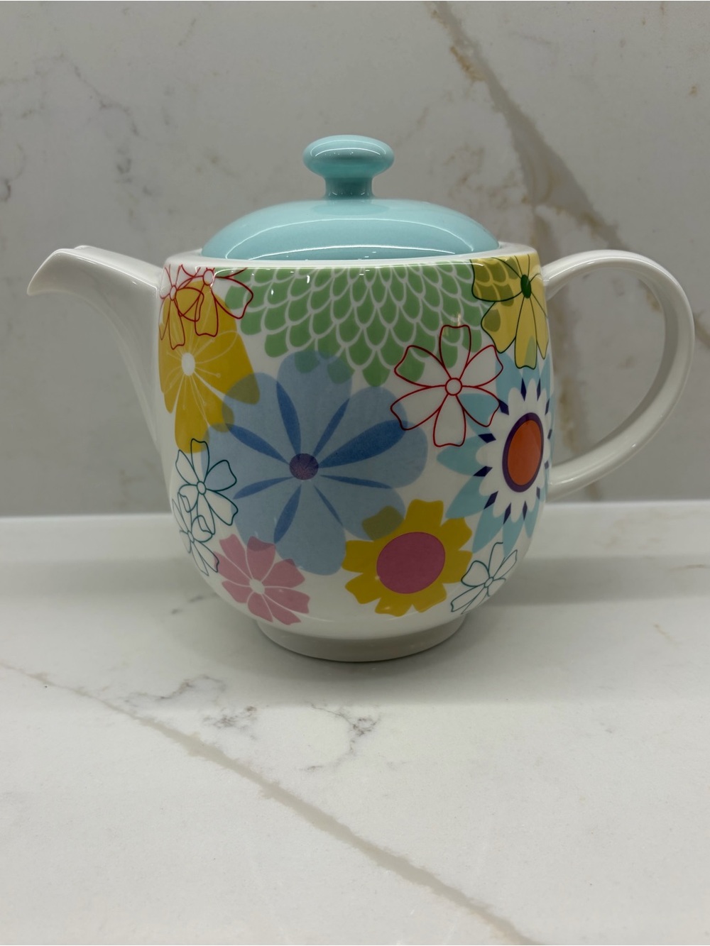 Portmerion Crazy Daisy Discontinued Ceramic Teapot Teal Lid Pastel Florals 2007